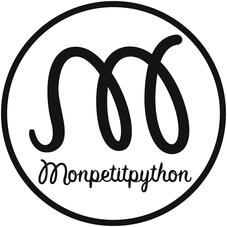 Logo de la marca MONPETITPYTHON de complementos de mujer de serpiente pitón auténtica. M que recuerda el movimiento de serpiente.