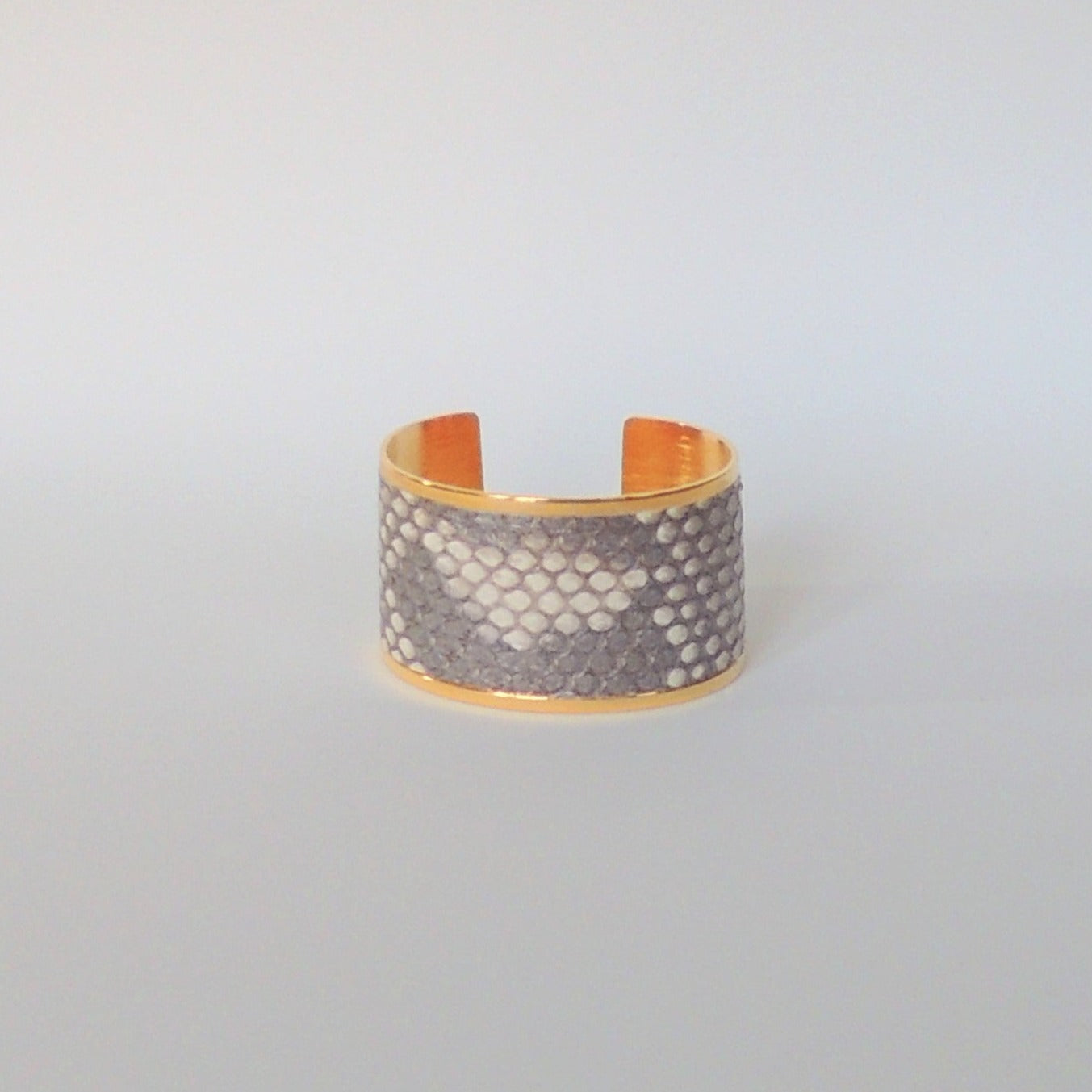 BRAZALETE DE PIEL DE SERPIENTE PITON NATURAL DE LATON BAÑADO EN ORO