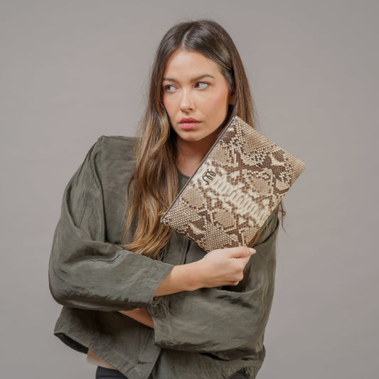 Bolso Cartera de mano serpiente pitón auténtica hecho en España color  piedra