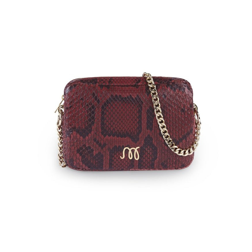 Bolso bandolera piel de serpiente pitón auténtica rojo.